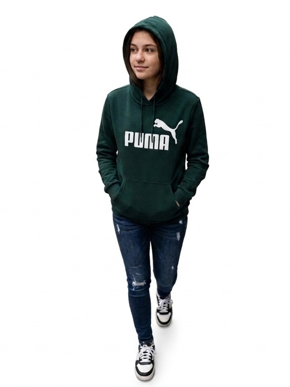 Puma Unisex Youth Or Small Woman Forest Green Logo Hoodie